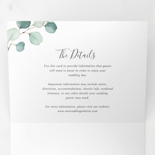 シンプルユ素朴ーカリプトゥスグリーンリーエレガントウェディング 三つ折り招待状 (内部最初)