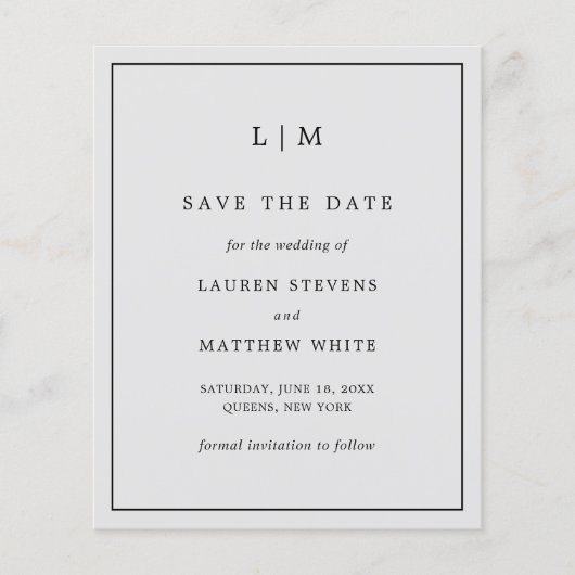 シンプルライトグレーの予算結婚式の日付を保存 (正面)