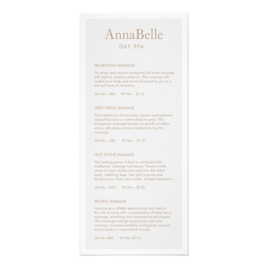 シンプルライトグレースパサロン価格表メニュー ラックカード (正面)