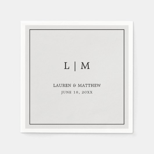 シンプルライトグレーモノグラムエレガントウェディング スタンダードカクテルナプキン (正面)
