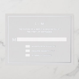 シンプルライトグレーモノグラムエレガントウェディングRSVP 箔招待状ポストカード