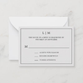 シンプルライトグレーモノグラムミニウェディングRSVP ノートカード