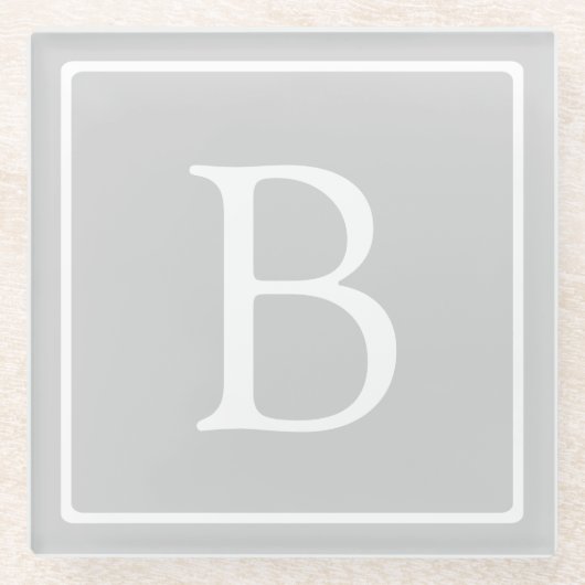 シンプルライトグレーモノグラム ガラスコースター (正面)