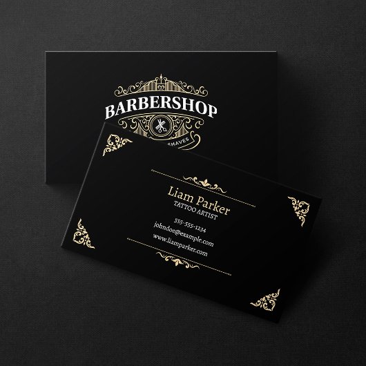 シンプルライトタンヴィンテージ理髪店 名刺