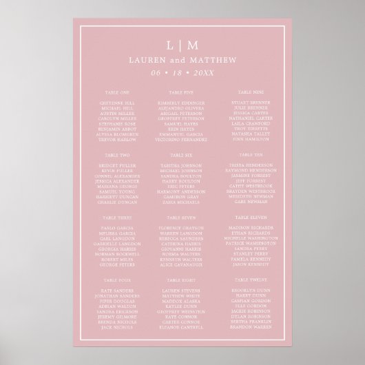 シンプルライトピンクモノグラムエレガントな結婚式 ポスター (正面)