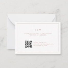 シンプルライトピンクモノグラムQRコードエレガントな結婚式 ノートカード
