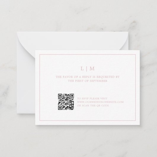 シンプルライトピンクモノグラムQRコードエレガントな結婚式 ノートカード (正面)
