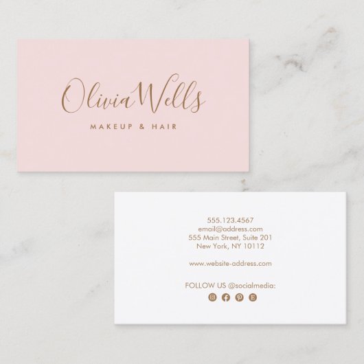 シンプルライトピンク手書きスクリプトソーシャルメディア 名刺 (正面/裏面)