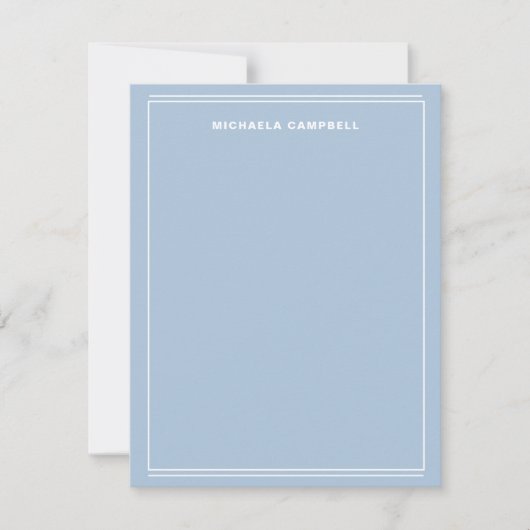 シンプルライトブルーホワイトモノグラム名縁ど行 ノートカード (正面)