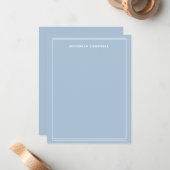 シンプルライトブルーホワイトモノグラム名縁ど行 ノートカード (正面/裏面インサイチュ)