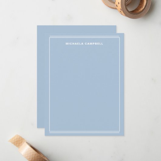 シンプルライトブルーホワイトモノグラム名縁ど行 ノートカード (正面/裏面インサイチュ)