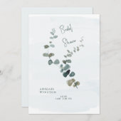 シンプルライトブルーユーカリブライダルシャワー 招待状 (正面/裏面)