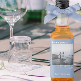 シンプルライトブルー結婚のフォトラブ&ミ感謝していニオ リキュールボトルラベル