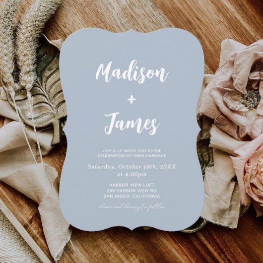 シンプルライトブルー結婚フォト 招待状