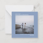 シンプルライトブルー結婚式の日付を保存フォトミニ ノートカード (正面)