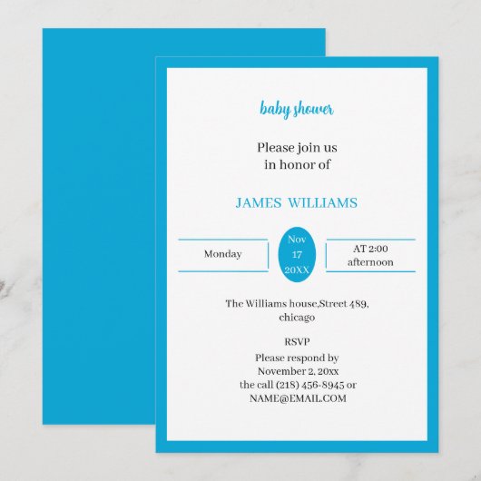 シンプルライトブルー赤ちゃんシャワーパーソナライズされた 招待状 (正面/裏面)