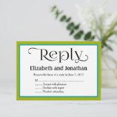 シンプルライムグリーンストライプ結婚の返信カード 招待状 (スタンド正面)