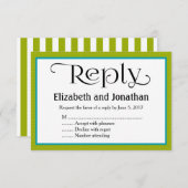 シンプルライムグリーンストライプ結婚の返信カード 招待状 (正面/裏面)
