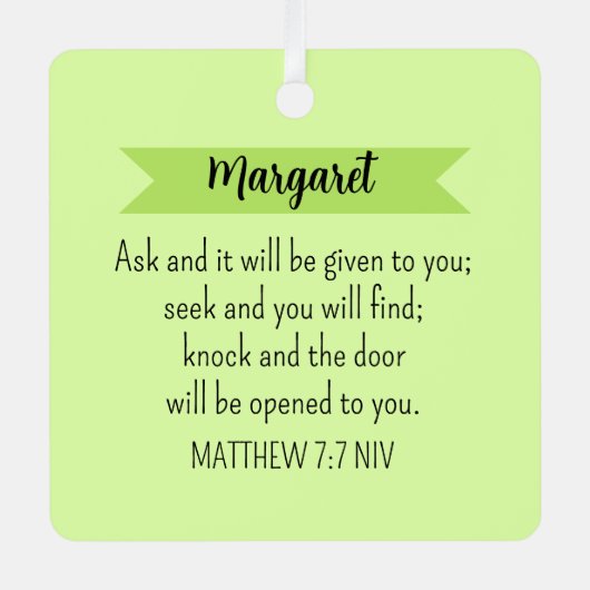 シンプルライムグ頼リーン神バイブル聖句 メタルオーナメント (正面)