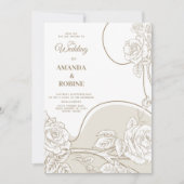 シンプルラインアートフローラ結婚式招待状 招待状 (正面)