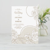 シンプルラインアートフローラ結婚式招待状 招待状 (スタンド正面)