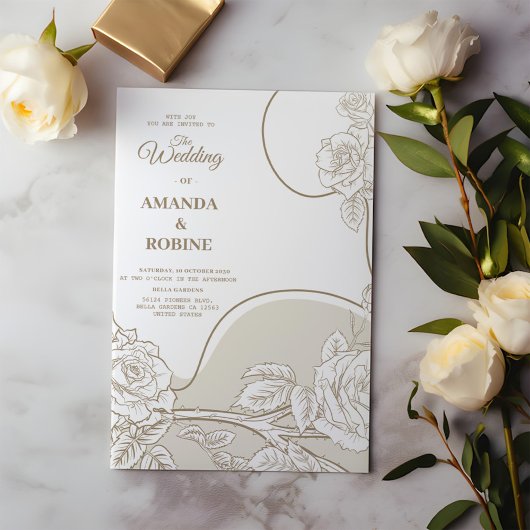 シンプルラインアートフローラ結婚式招待状 招待状