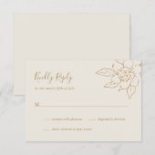 シンプルラインアートフローラ金ゴールドアイボリーエレガントな結婚式 出欠カード (正面/裏面)