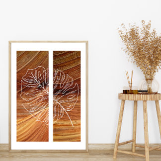 シンプルラインアート輪郭リッチウッド背景 ポスター