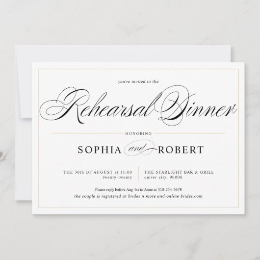 シンプルライン書道リハエレガントーサルディナー 招待状 (正面)