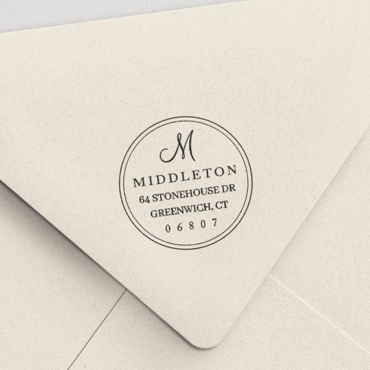 シンプルラウンドスクリプトモノグラム差出人住所 セルフインキングスタンプ