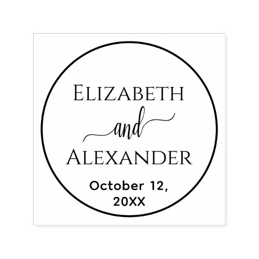 シンプルラウンドフレーム新郎新婦の名前結婚日付 セルフインキングスタンプ (デザイン)