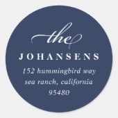 シンプルラウンド差出人住所シール |ネイビー ラウンドシール (正面)
