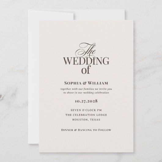 シンプルラグジュアリーアイボリーとブラウン | ニュートラルな結婚式 招待状 (正面)