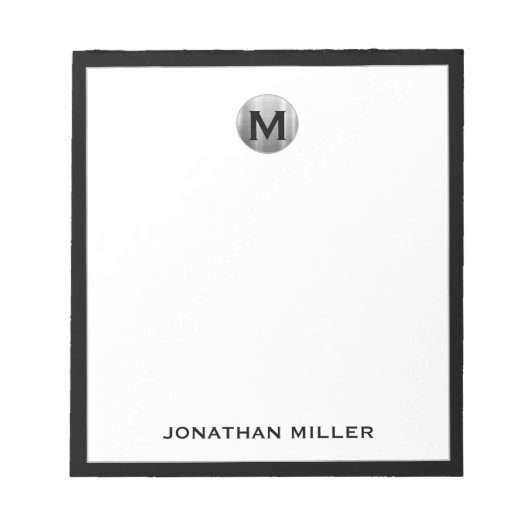 シンプルラグジュアリーモノグラムブラックアンドシルバー ノートパッド (正面)