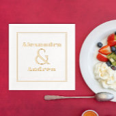 シンプルラグジュアリー結婚ズ婚約カップル名 箔ナプキン