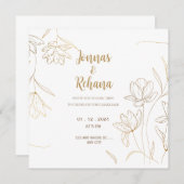 シンプルラグジュア結婚リーのカード招待,金ゴールドフローラ 招待状 (正面/裏面)