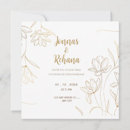 シンプルラグジュア結婚リーのカード招待,金ゴールドフローラ 招待状