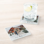 シンプルラブスクリプト パーソナライズ カップル フォト ガラスコースター (アングル)