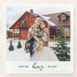 シンプルラブスクリプト パーソナライズ カップル フォト ガラスコースター