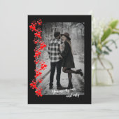 シンプルラブ赤いハートフォトホリデーカード セーブザデート (スタンド正面)
