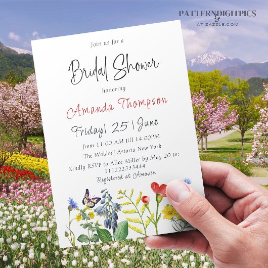 シンプルラブ開花ワイルドフラワーフローラブライダルシャワー 招待状