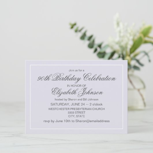 シンプルラベエレガントンダーとホワイト90誕生日 招待状 (スタンド正面)