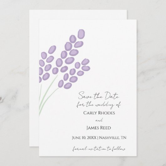 シンプルラベエレガントンダー保存招待状 セーブザデート (正面/裏面)