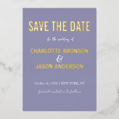 シンプルラベモダンンダー日付金ゴールドの保存 箔招待状 (正面)