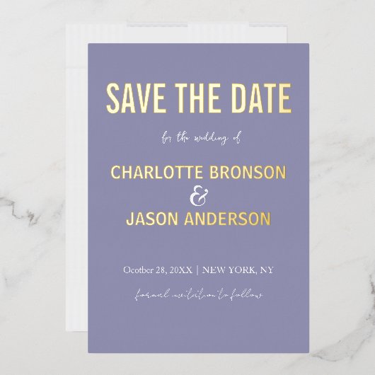 シンプルラベモダンンダー日付金ゴールドの保存 箔招待状 (封筒)