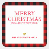 シンプルラベル赤い格子模様メリークリスマスギフト スクエアシール (正面)