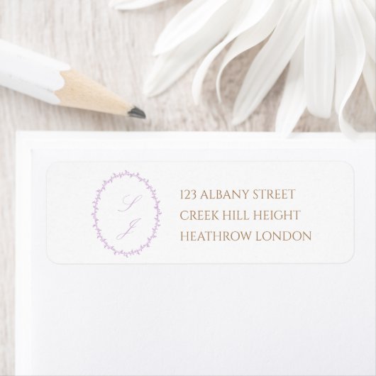 シンプルラベンダークレストモノグラム結婚ズ ラベル (インサイチュ)