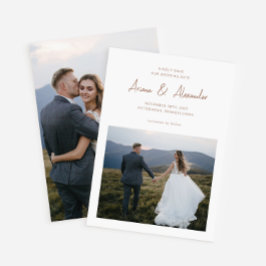 シンプルリッチBrownスクリプト結婚写真 セーブザデート