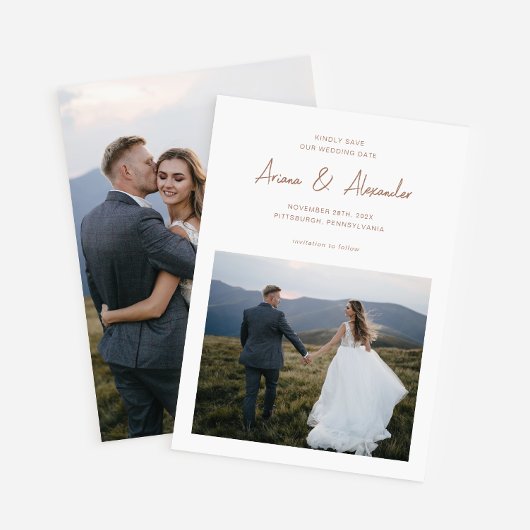 シンプルリッチBrownスクリプト結婚写真 セーブザデート