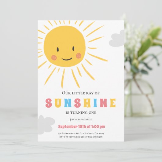 シンプルリトルサンシャインキッドファースト誕生日 招待状 (スタンド正面)